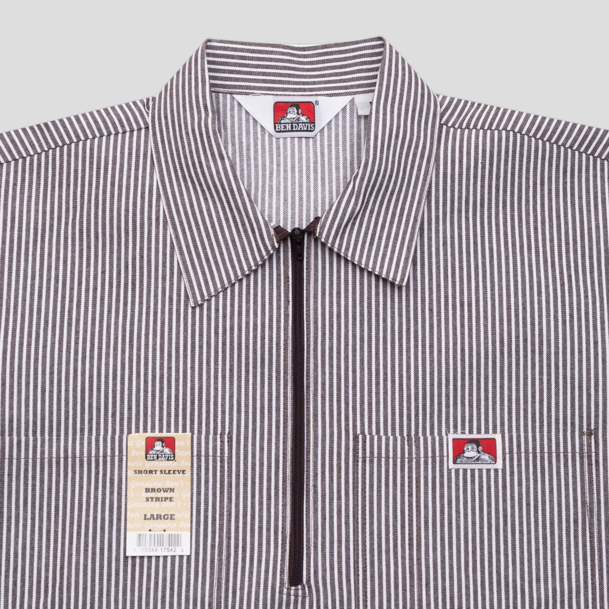 Ben Davis Striped 1/2 Zip Short-Sleeve Shirt - Brown