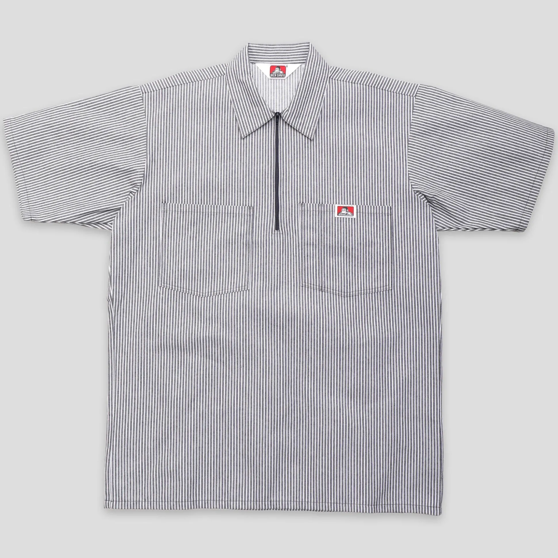 Ben Davis Striped 1/2 Zip Short-Sleeve Shirt - Navy