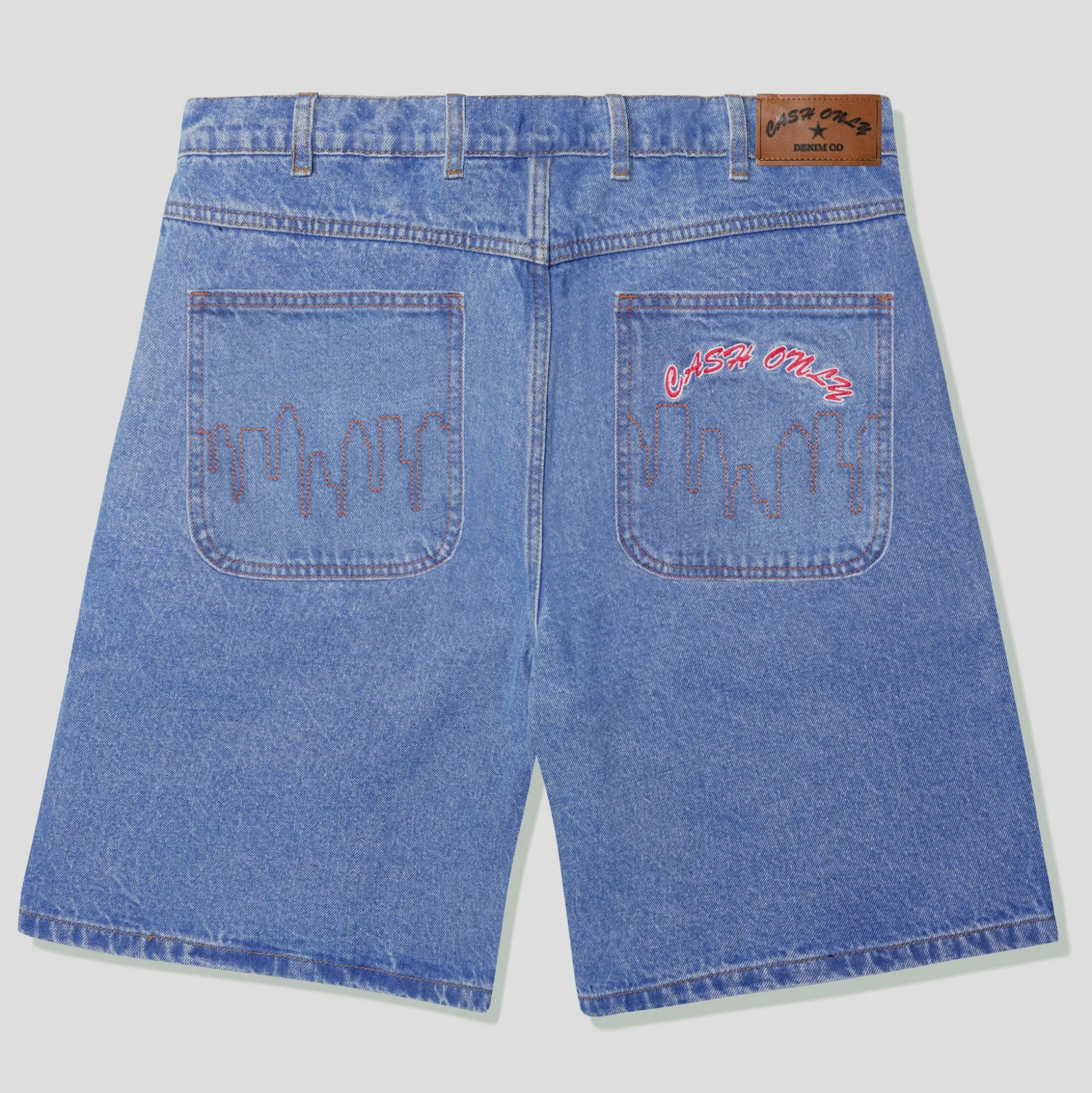 Cash Only Logo Denim Shorts - Washed Indigo