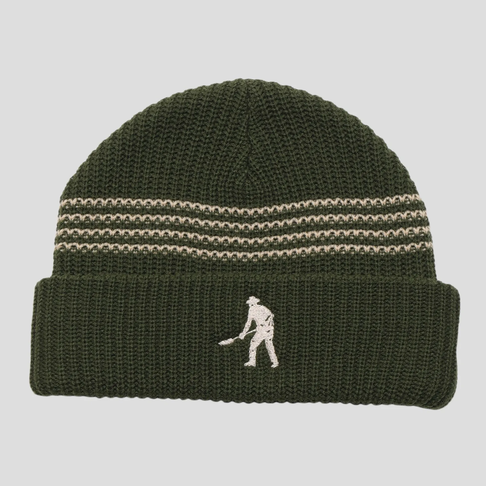 Pass~Port Digger Striped Knit Beanie - Olive / Cream