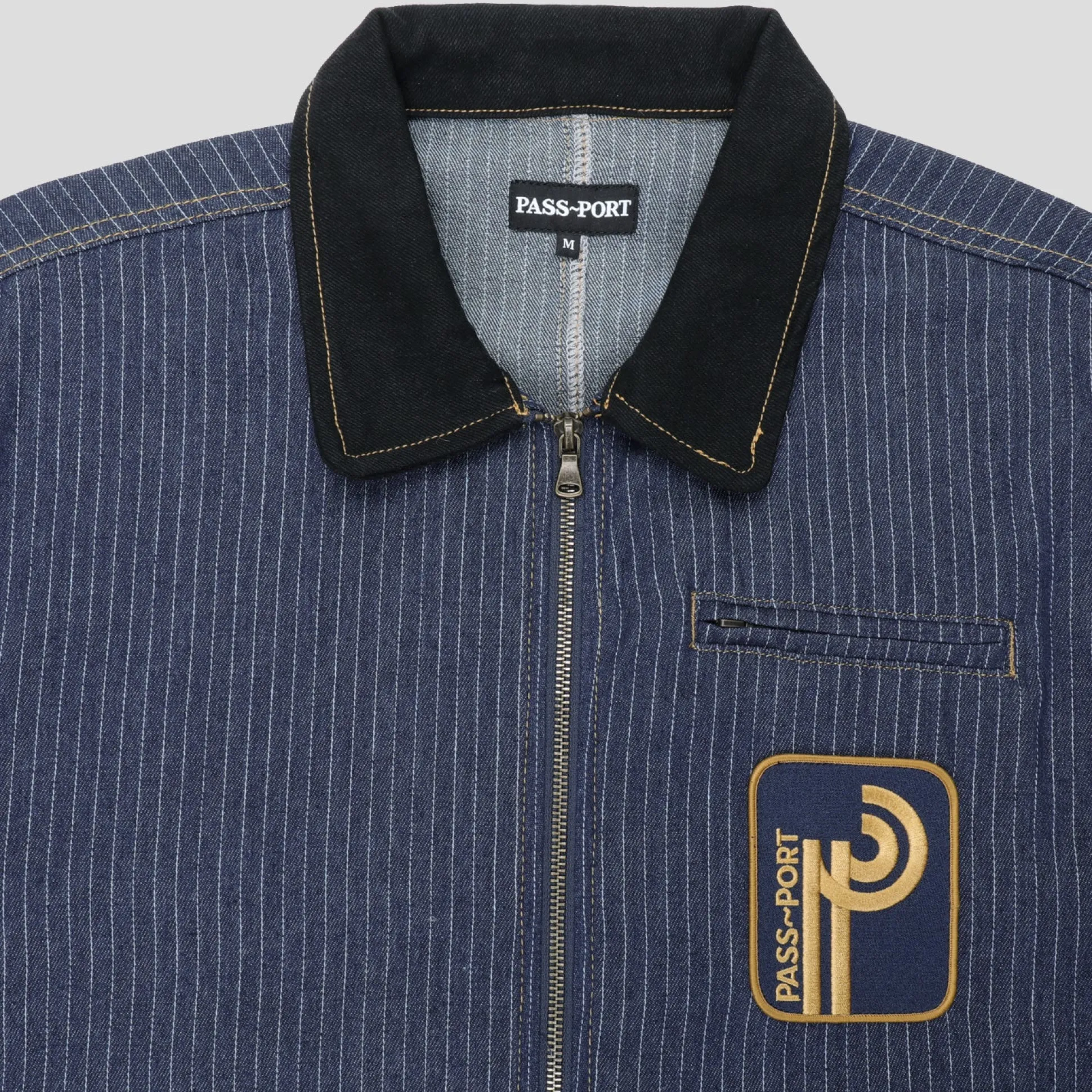 Pass~Port Long Con Striped Denim Packers Jacket - Dark Indigo