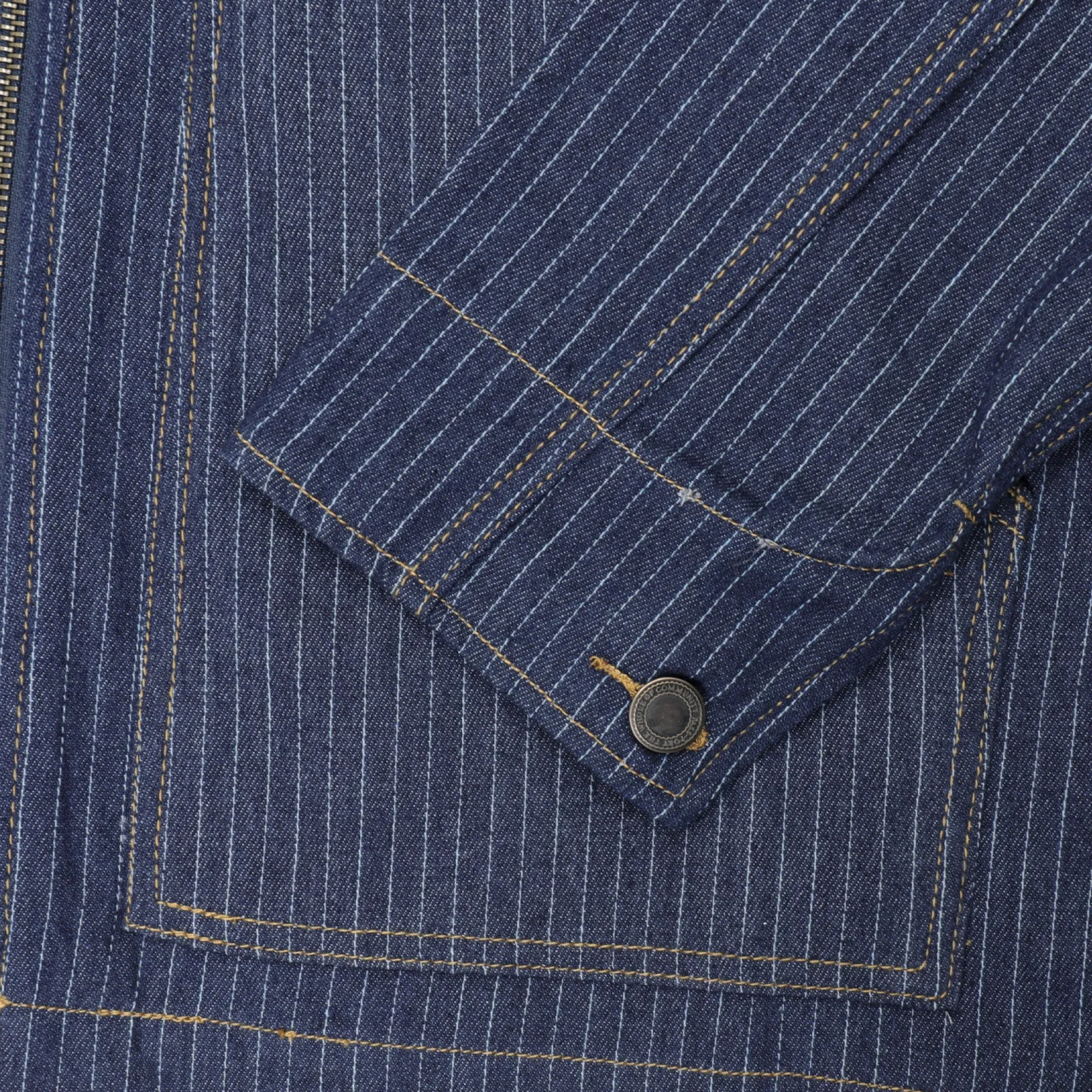 Pass~Port Long Con Striped Denim Packers Jacket - Dark Indigo
