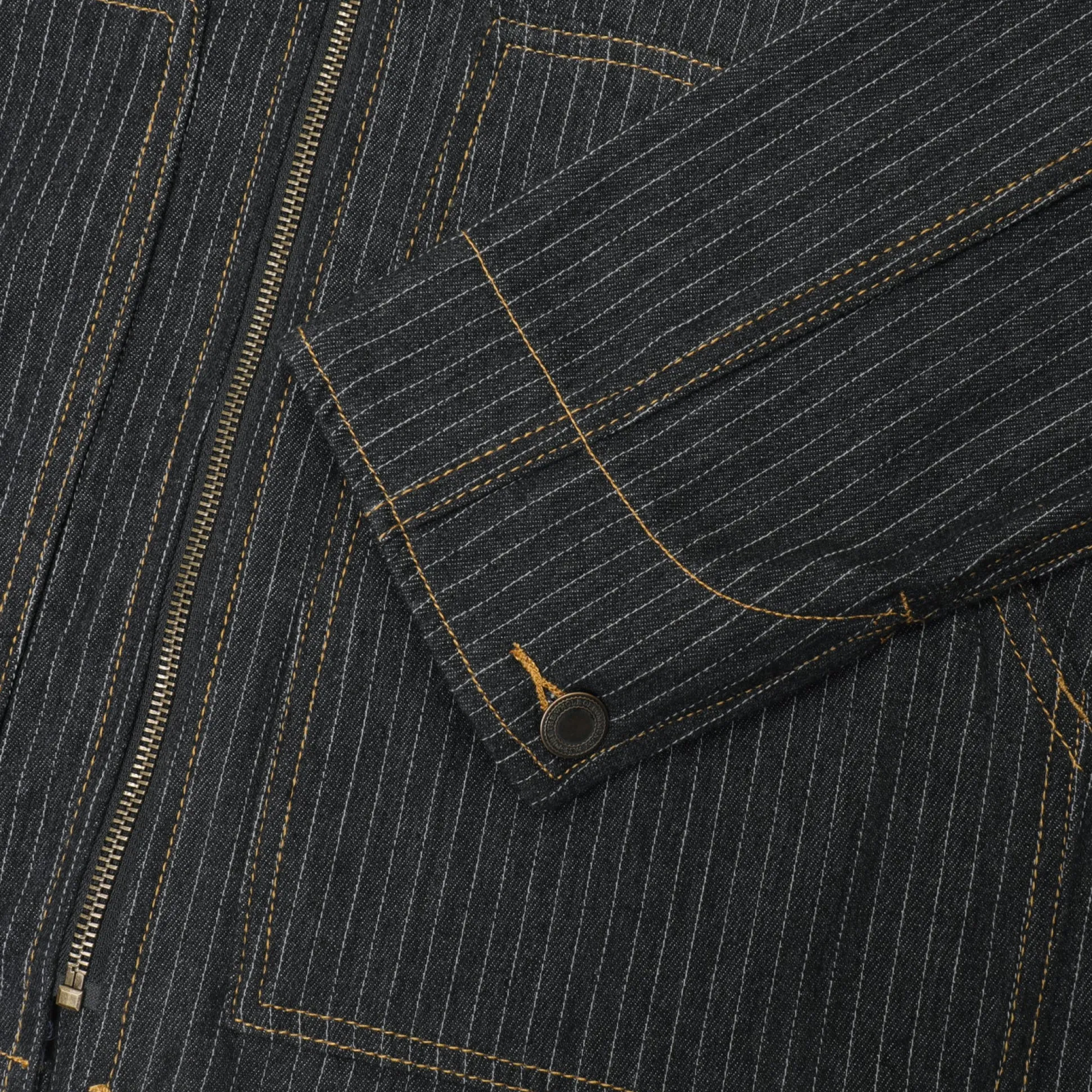 Pass~Port Long Con Striped Denim Packers Jacket - Black