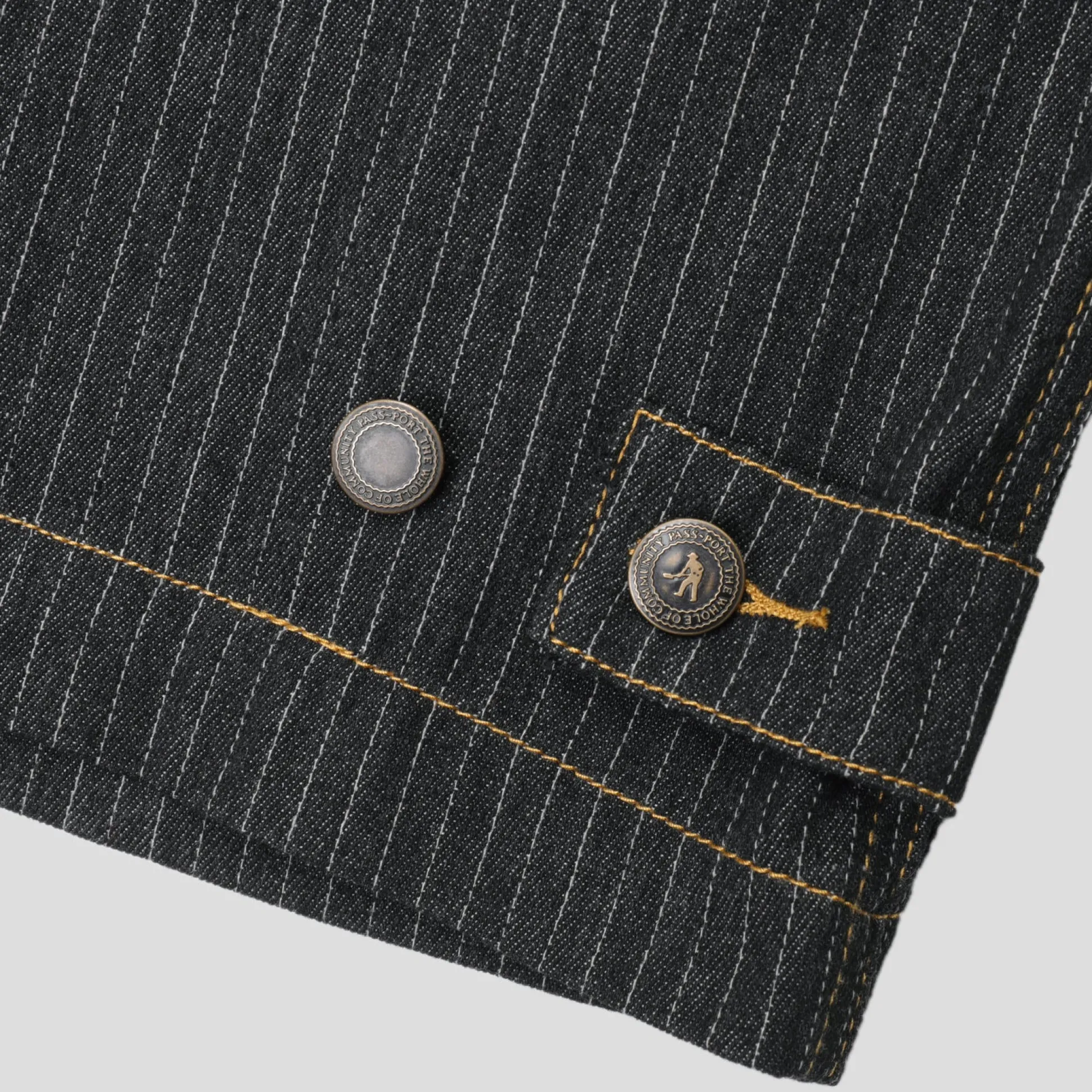 Pass~Port Long Con Striped Denim Packers Jacket - Black