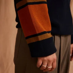 Pass~Port Organic Cotton Stripe Knit Sweater - Navy