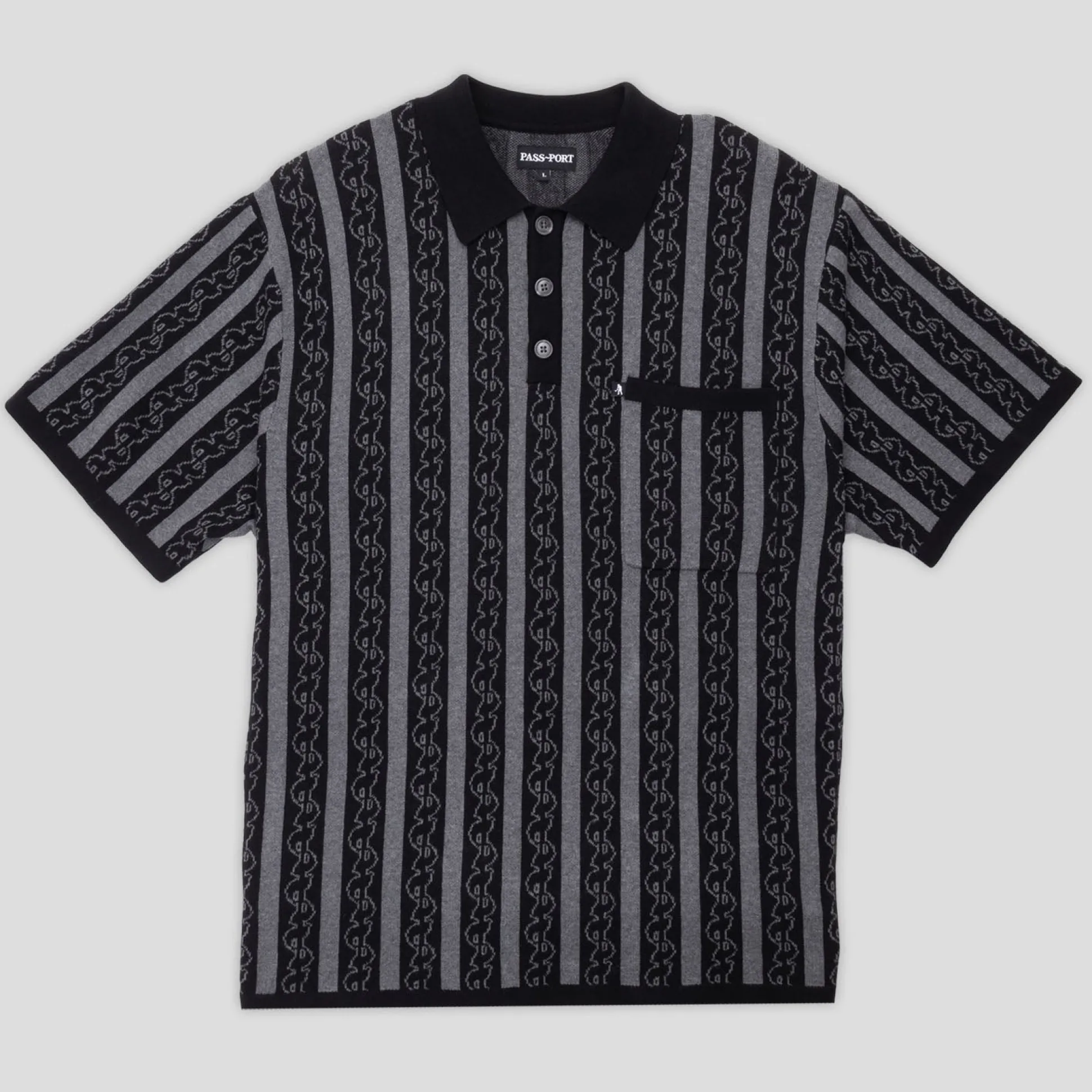 Pass~Port Pattoned Knit Polo - Black