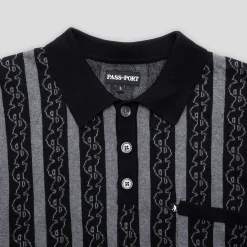Pass~Port Pattoned Knit Polo - Black