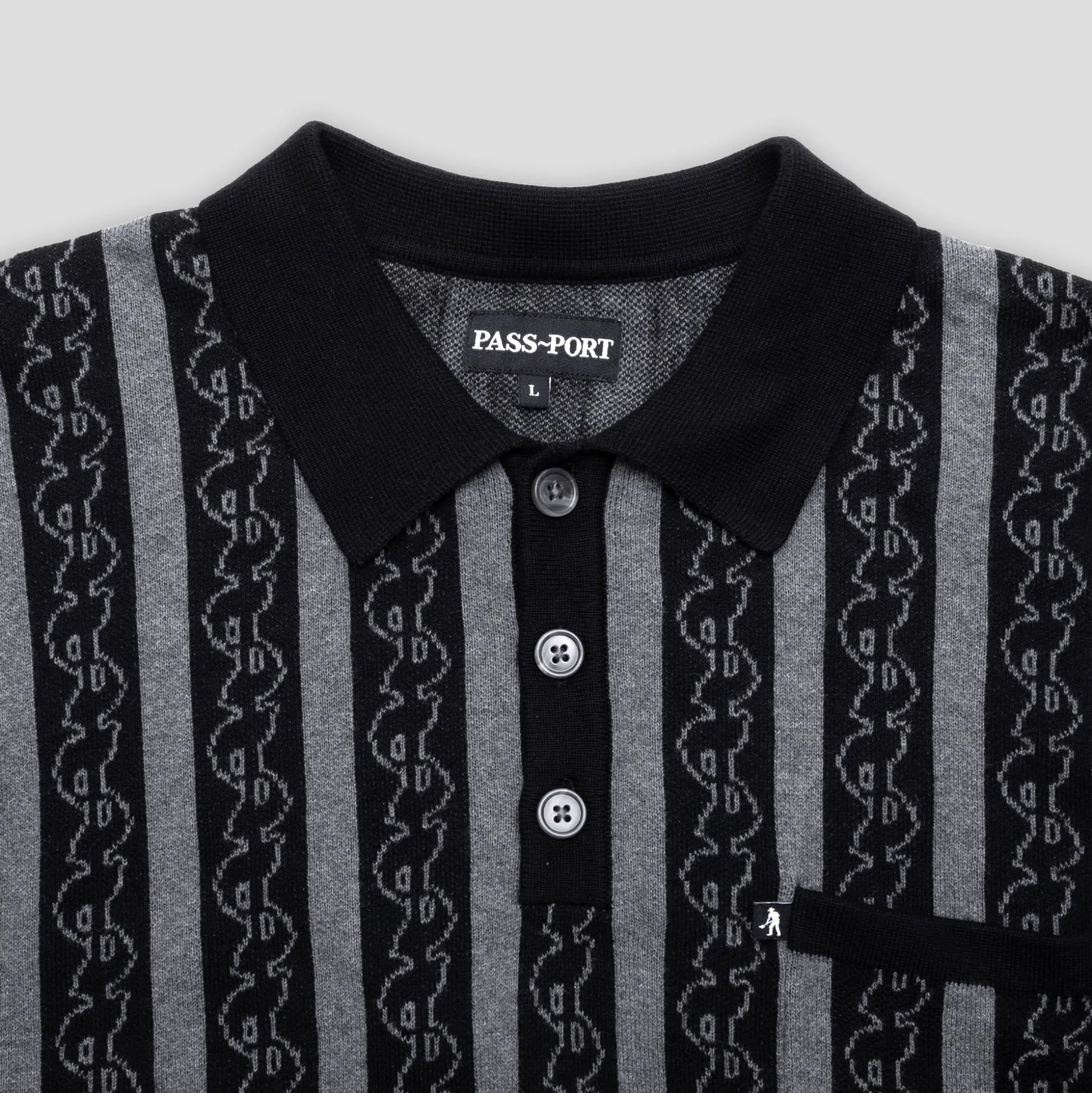 Pass~Port Pattoned Knit Polo - Black