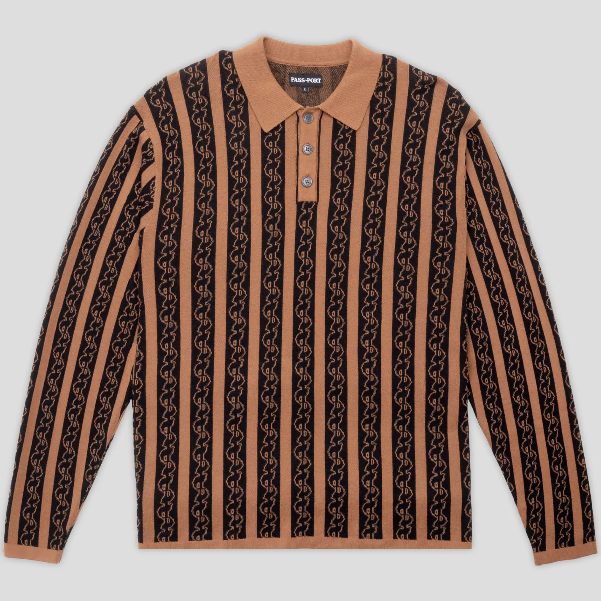 Pass~Port Pattoned Knit Polo Long Sleeve - Caramel