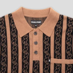 Pass~Port Pattoned Knit Polo Long Sleeve - Caramel