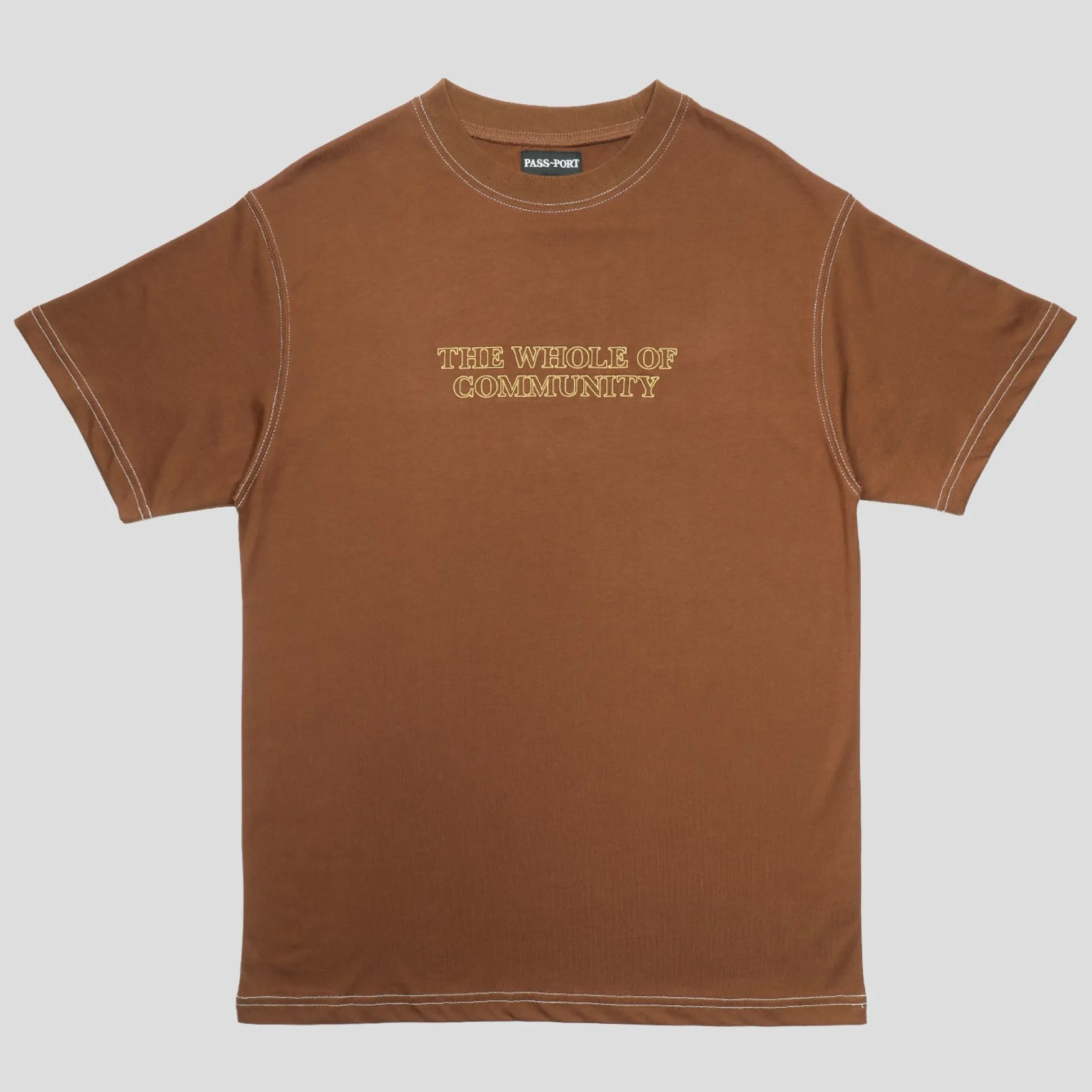 Pass~Port Whole of Community Embroidery Organic Tee - Bark