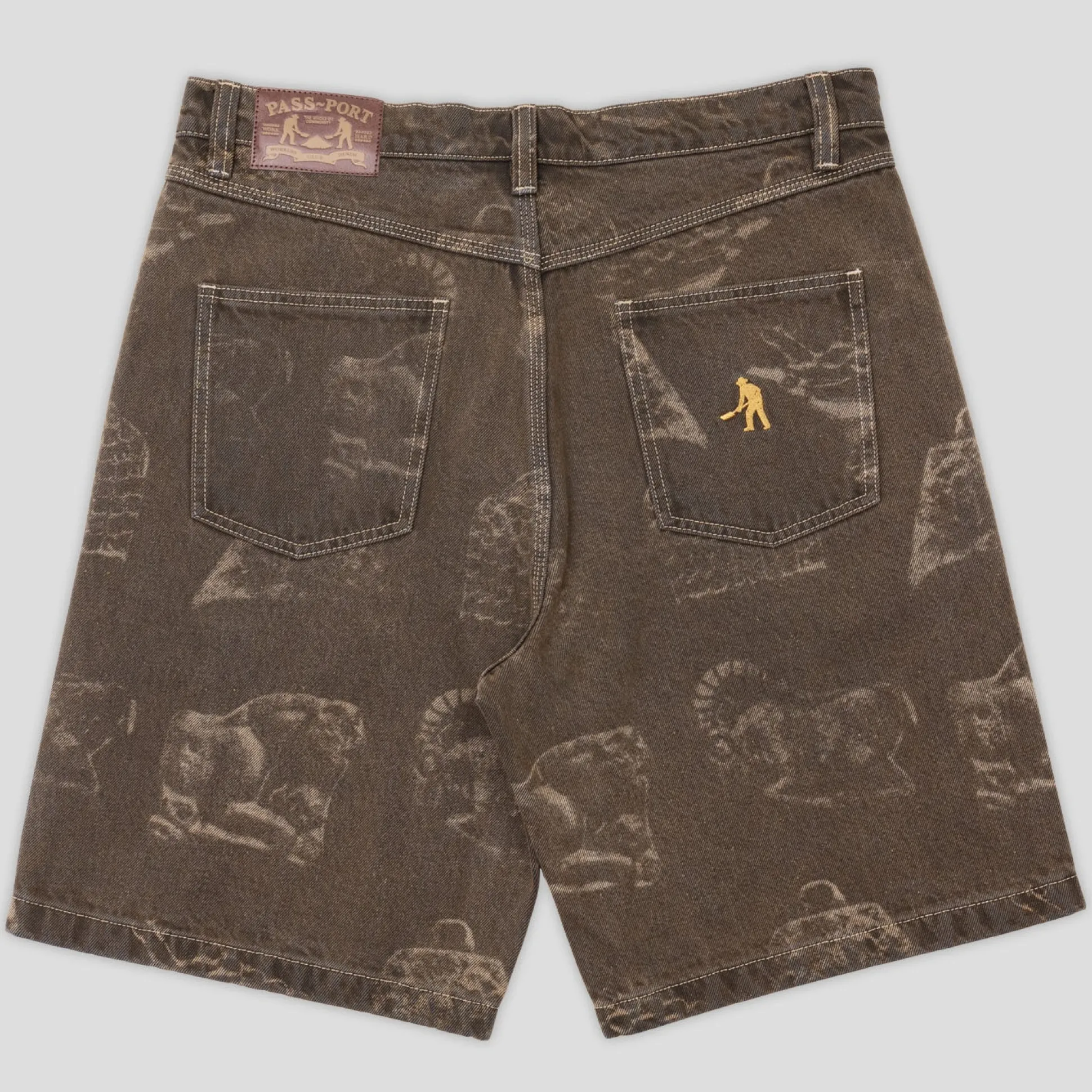Pass~Port Workers Club Denim Short - Laser Etched Trinkets Over-Dye Br