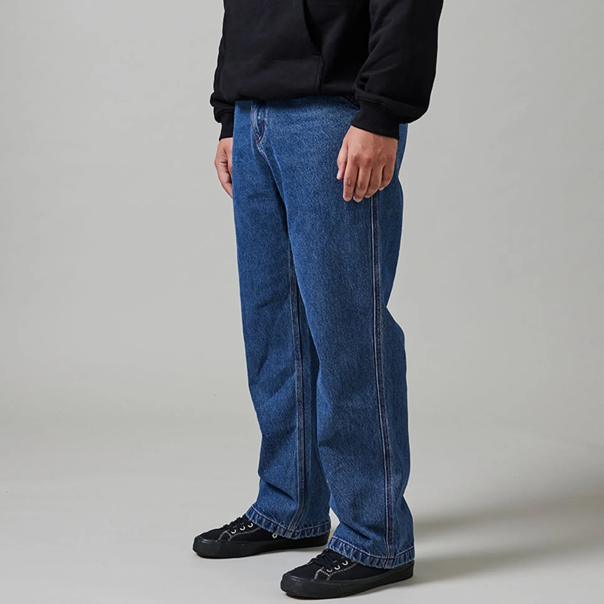 Pass~Port Workers Club Denim Jean - Washed Dark Indigo / Maroon Stitch