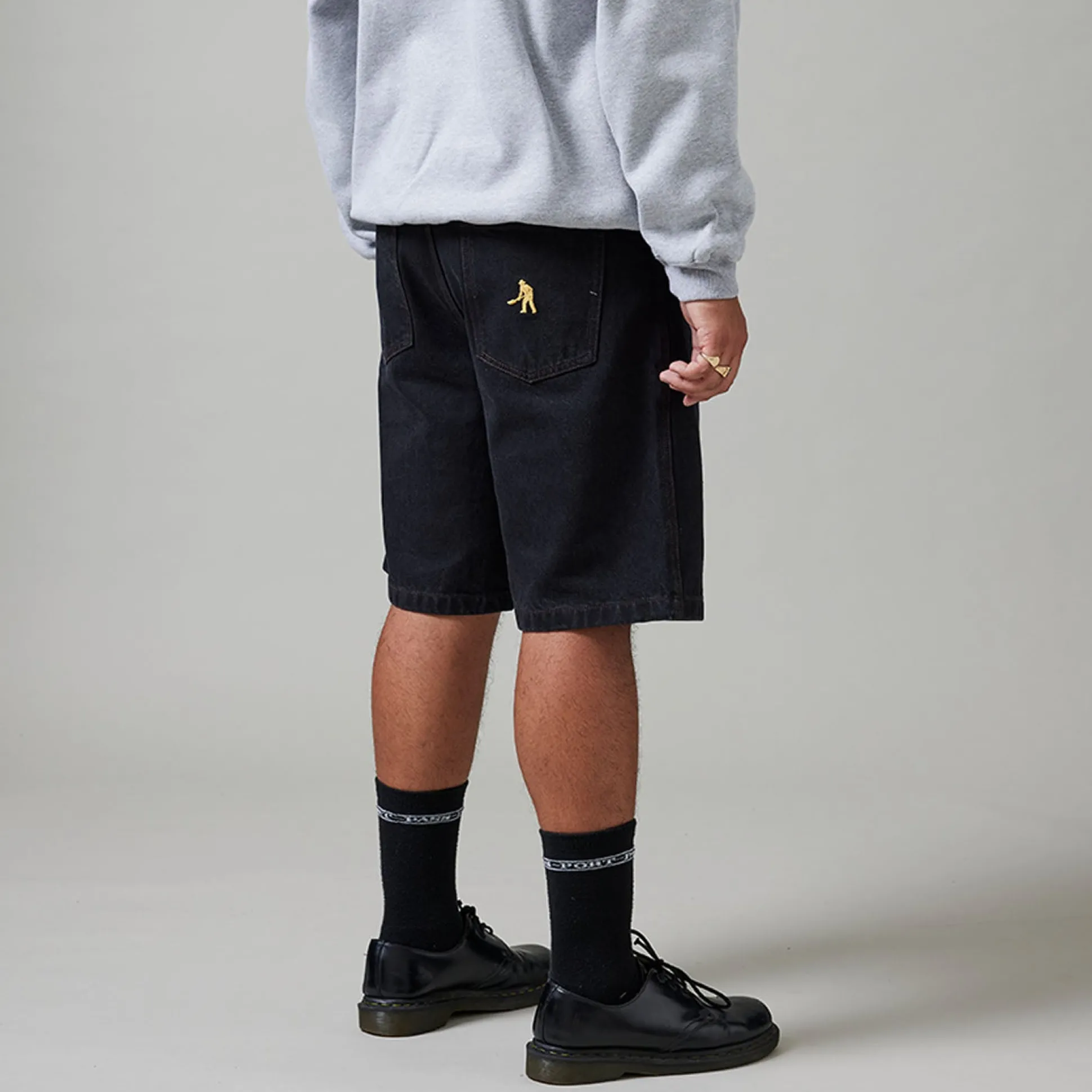 Pass~Port Workers Club Denim Jean Short - Washed Black / Brown Stitch
