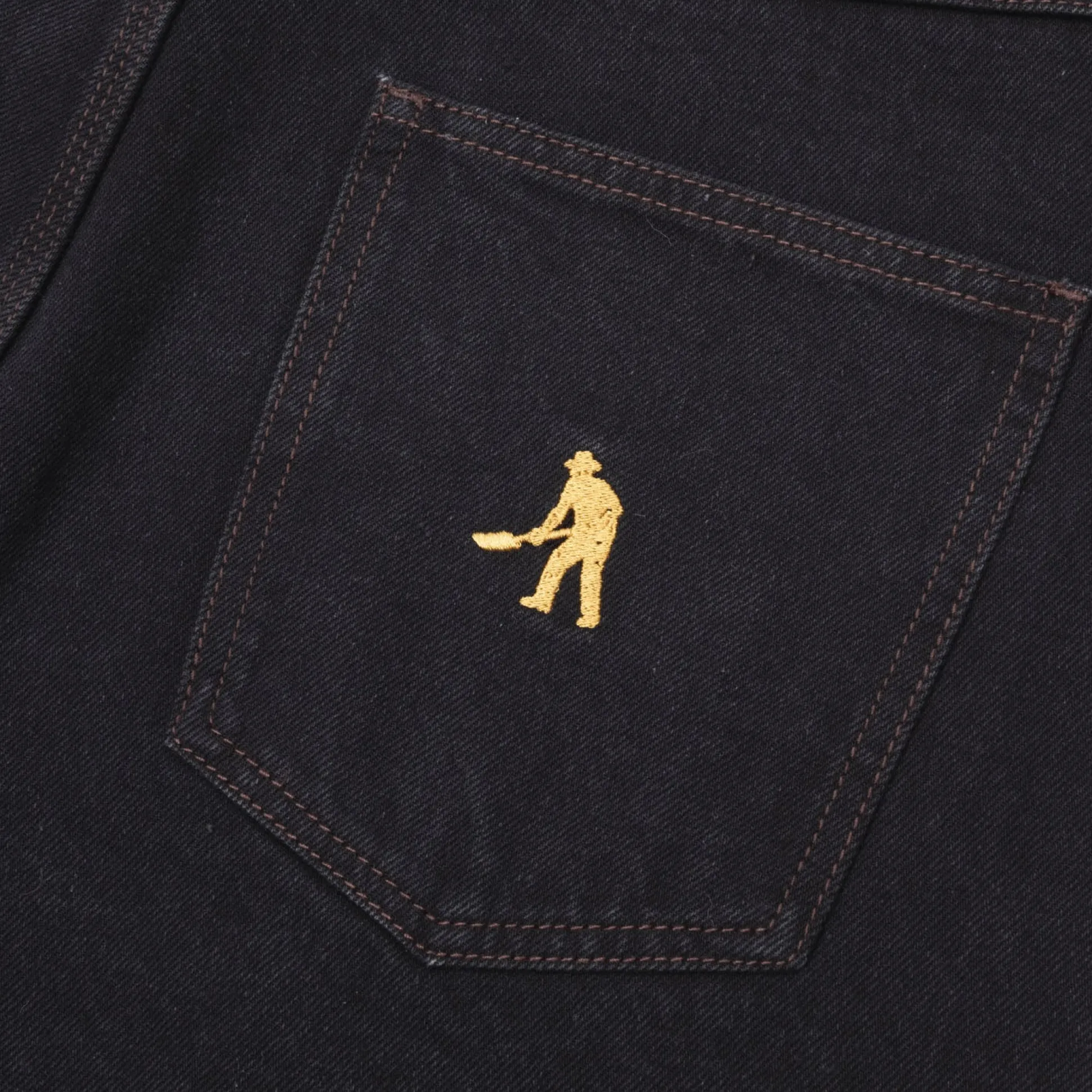 Pass~Port Workers Club Denim Jean Short - Washed Black / Brown Stitch