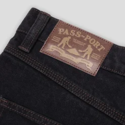 Pass~Port Workers Club Denim Jean Short - Washed Black / Brown Stitch